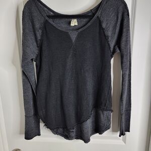 Women's Sz Medium We The Free Layered Knit Distressed Long Sleeve Baseball Shirt